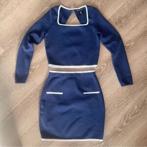 Sincerely Jules Blue Stretch Skirt Set Sexy Office Business Date Open Back XS